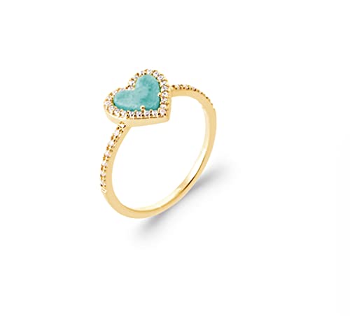 Bague Anneau Plaqué Or Oxydes Zirconium Coeur Amazonite