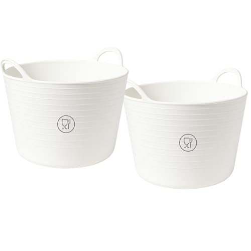 TUKA Pacote de capas de plástico 42 L profissional, barreiro, balde, espera, balde resistente multiusos para alvenaria, jardinagem, agricultura e casa (2, branco alimentar)