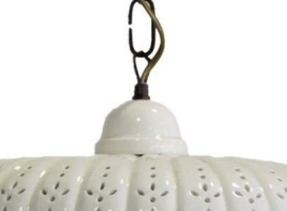 arterameferro Lampadario a sospensione in ottone con catena e piatto ceramica traforata 42 cm