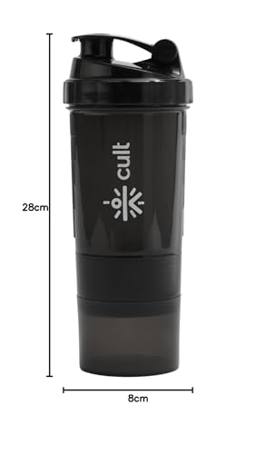 Image of Cult Spider Gym Shaker Bottle | 550ml | 2 Storage Compartment | Workout | Shaker Bottle for Men & Women | Black