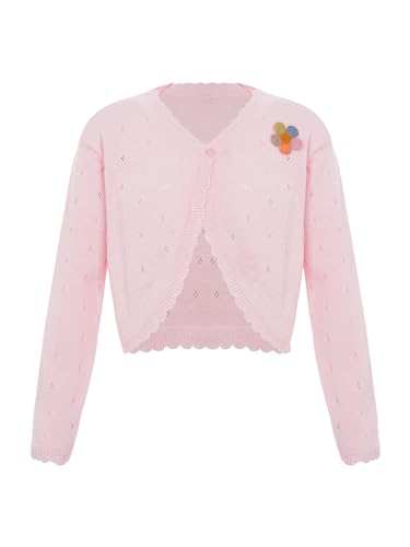 easyforever Kids Girls Flower Knitted Bolero Shrug Tops Long Sleeve Open Front Cardigan Sweater Knitwear Dress Cover Up