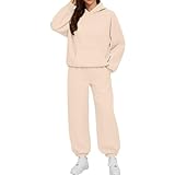 Jogginganzug Damen Hausanzug Zweiteiler Elegant Trainingsanzug Hoodie und Hose Fitness Kleidung Frauen Baumwolle Tracksuit Lounge Jogginghose 2 Teile Langarm Freizeitanzug Sport Set Beige XXL