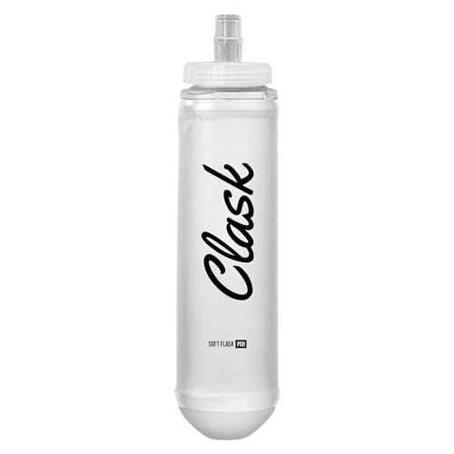 Clask Soft Flask 500ml Pro | Botella de agua flexible con tapón fácil de llenar, parte inferior termomoldeada fácil de colocar en el bolsillo. Suave, Flexible y cómodo (Transparente)