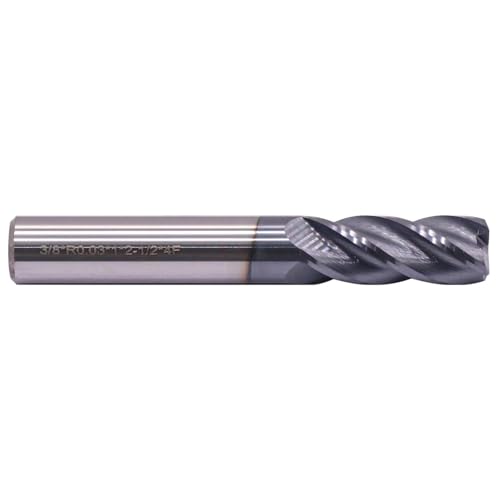 Image of 3 /8 inch 4 Flute Solid Carbide End Mill, 0.03 inch Corner Radius, AlTiN Coated | 30 Degree Helix, 3 /8 inch Cutting Diameter, 3 /8 inch Shank Diameter, 1 inch Length of Cut, 2-1 /2 inch Overall Length