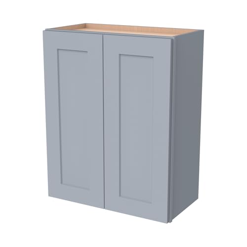 HCIOAN Wall-Mounted Cabinet – Solid Wood Shaker Style Medicine Cabinet with Adjustable Shelves & Soft-Close Doors for Bathroom, Kitchen, and Office Storage (Grey, 36" W x 12" D x 42" H)
