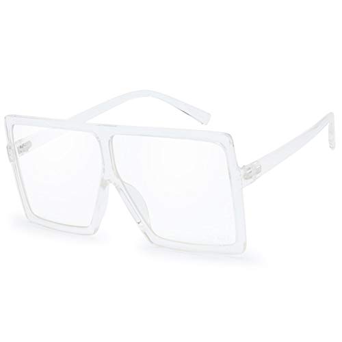 The Fresh Large Oversized Fashion Square Flat Top Sunglasses with Gift Box (4-Shiny Crystal, Clear/AR Coating)2