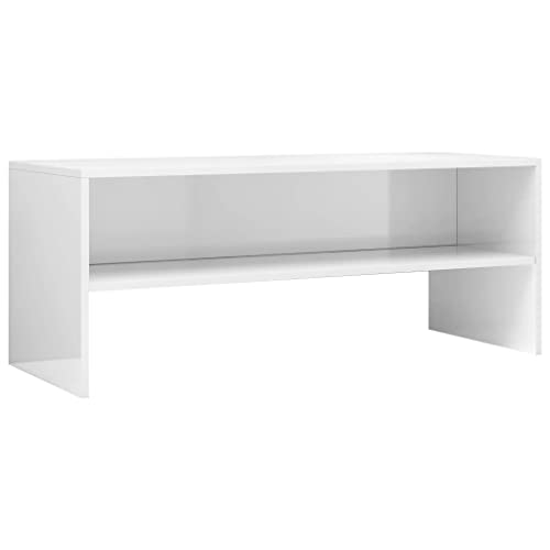 vidaXL Meuble TV Armoire Basse avec Un Compartiment Ouvert Meuble Multimédia Stéréo Salon Salle de Séjour Maison Blanc Brillant 100x40x40 cm Aggloméré