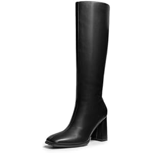 DREAM PAIRS Knee High Boots for Women Square Toe Gogo Chunky Heel with Side Zip 6.5 Black-pu