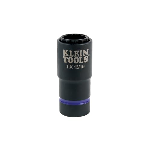 Image of Klein Tools 66015 2-in-1 Impact Socket with 12-Point Deep Sockets, Coaxial Spring Loaded in 1- and 13 /16-Inch Sizes