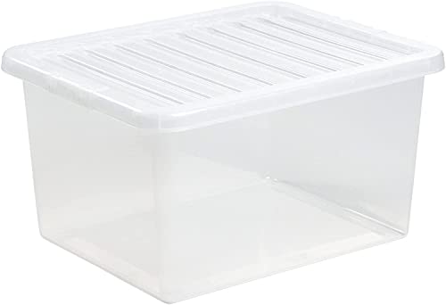 Image of Homey Mart Plastic Storage Boxes Crystal Clear 37L Box & Lid Home Office Stackable Nestable - Pack of 5 (Lid Colour - Clear)