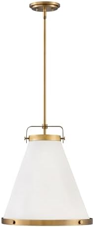 Hinkley Lark One Light Medium Pendant, Lacquered Brass w/Off-White Textured Shade