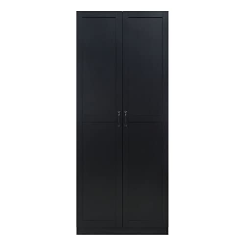 Manhattan Comfort Hopkins Modern Freestanding Storage Closet with 7 Spacious Shelves and Soft Close Doors, Multipurpose Wardrobe Cabinet for Bedroom, 72" High, Large, Black