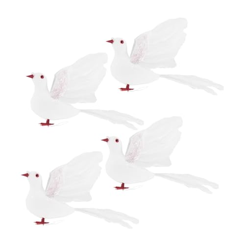 Mipcase Große Weiße Künstliche Friedenstauben aus Schaumstoff mit Detaillierten Federn Lebhaft Ausgebreitete Flügel Leichte Dekoration für Hochzeit Heim und Pflanzenarrangements (4 Stück)