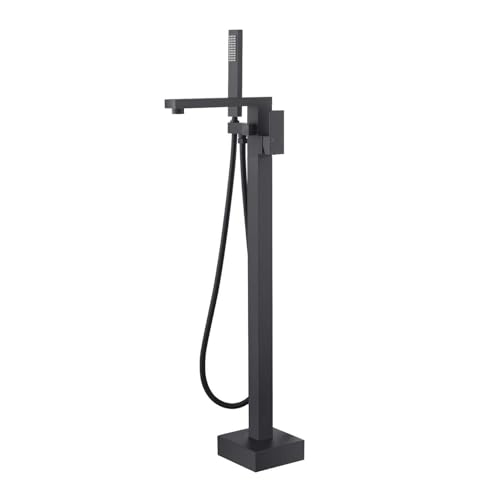 Robinetterie De Salle De Bain Autoportante, Mitigeur Eau Chaude/froide Avec Douchette, Noir Mat, For Baignoire Sur Pied