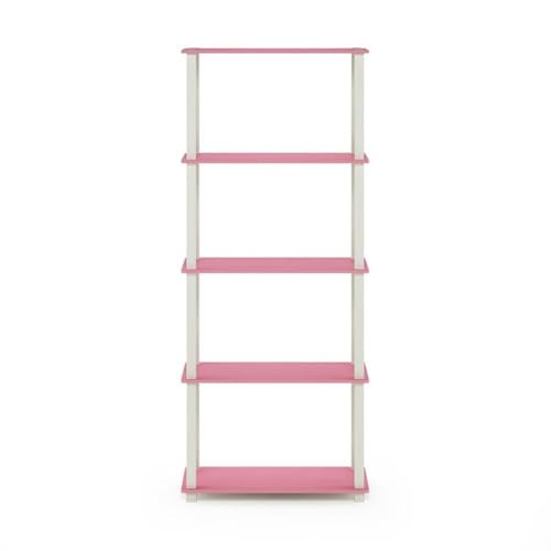 Image of Furinno Turn-N-Tube 5-Tier Multipurpose Shelf / Display Rack / Storage Shelf / Bookshelf, Square Tubes, Pink /White