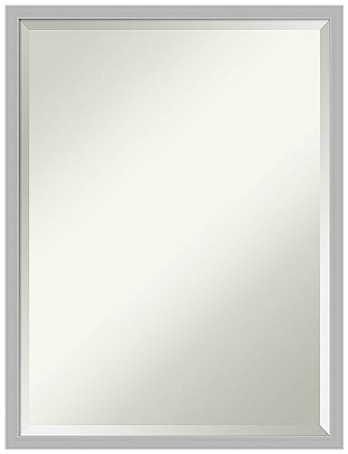 Amanti Art Silver Wall Mirror 25x19 Hera Chrome Rectangle Bathroom Mirror for Wall Decor Living Room, Medium Modern Frame, Hangs Horizonally and Vertically, Bathroom Decor, Beveled Edge