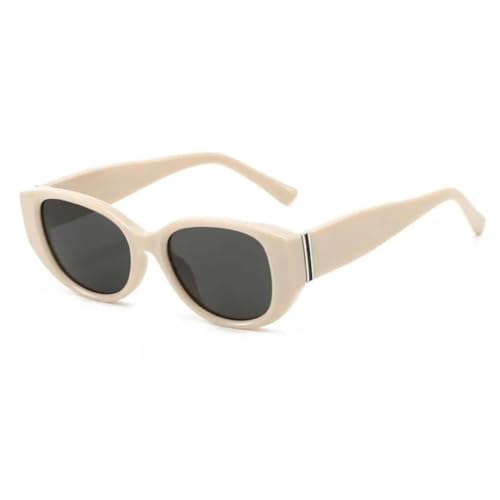 Lunettes de soleil ovales œil de chat tendance vintage punk UV400 pour femme beige-noir