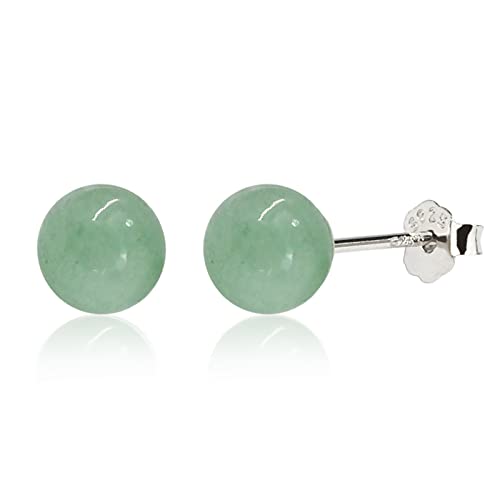 Jade Stud Earrings 8mm Green Jade Earrings for Women 925 Sterling Silver Earrings Studs for Sensitive Ears Green Jewelry for Women & Men Good Luck Handmade Earrings Gift for Birthday Anniversary