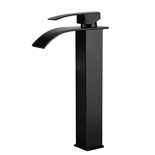 SOLVEX Haut Robinet Salle Bain Cascade,Mitigeur de Lavabo en Laiton Noir Mat,Moderne Carré Robinetterie de Lavabo Cascade à Levier Unique,Eau Froide & Chaude...