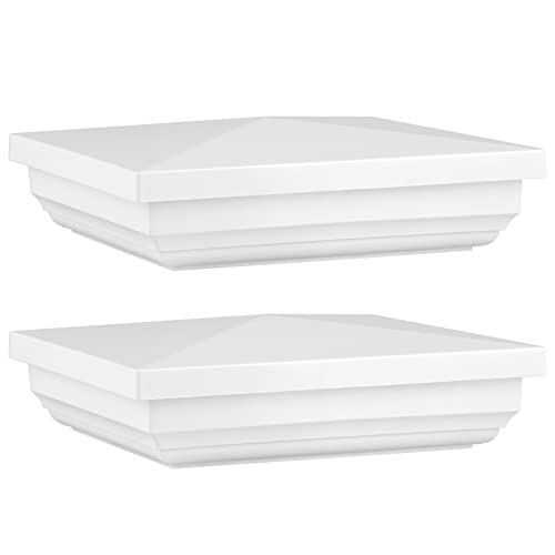 MOLIGOU 2 Stück Vinyl-Zaunpfostenkappen, New England Style Pfostenkappen für 10,2 x 10,2 cm Vinylpfosten, Deckpfostenkappen (weiß) Cover