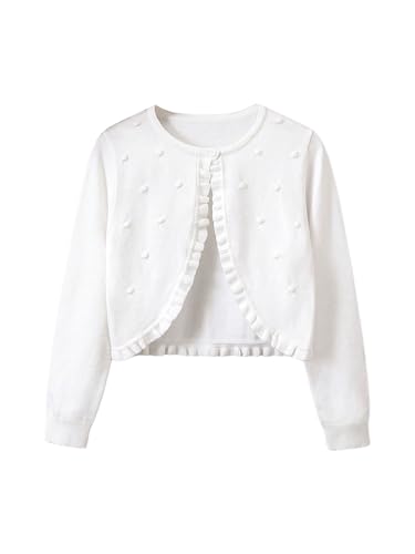 OYOANGLE Girl's Cropped Cardigan Sweater Swiss Dots Frill Trim Long Sleeve Knitted Bolero Shrug