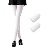 2 Pairs 80 Denier White Leggings Women, White Tights for Women Soft Opaque Solid Color Pantyhose, Elastic High Waist Stocking for Womens Girls whites Tights, Suitable Height 145-165 Cm People Wearing