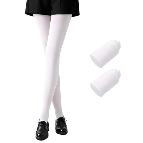2 Pairs 80 Denier White Leggings Women, White Tights for Women Soft Opaque Solid Color Pantyhose, Elastic High Waist Stocking for Womens Girls whites Tights, Suitable Height 145-165 Cm People Wearing