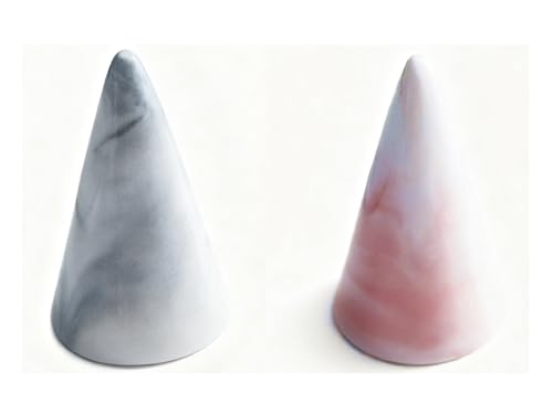 2pcs Mini Modern Marble Ceramic Ring Holder Set - Dual-Color Cone Tower Shape Decorative Ring Display Stand for Nightstand, Kitchen, Bedroom |1.1″×1.93″ Engagement RIng Organizer(Mini Dual-Color)