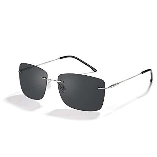 Image of Cyxus Polarized Rimless Sunglasses for Men Square UV Protection Rectangle Ultralight Metal Shades, Frameless Sunglasses-black Black, Medium