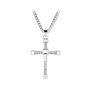 KEPOS Vin Diesel Ketting van snelle en woedende Dominic Toretto Cross RVS Film Geïnspireerd Kruis Rhinestones Heren Sieraden Hanger Ketting Ketting Kruis Ketting Sieraden (Zilver)