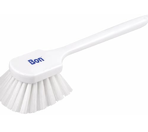 Bon Gong Brush with Clear Plastic Bristles and 20 in. Plastic Handle, Acid-Resistant Stiff Scrub Brush with 2 in. Trim for Masonry Cleaning, Concrete Prep & Surface Treatment