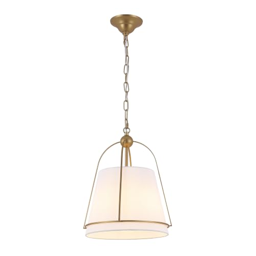 BYOLIIMA Modern Cone Pendant Light Fixture with 13.8' White Linen Fabric Drum Shade 3-Lights...