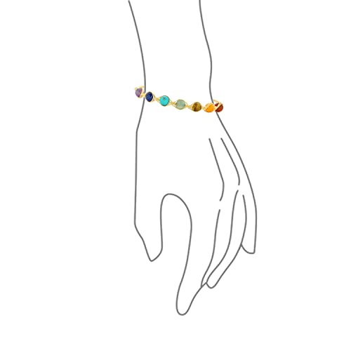 Spiritual Multicolor Colorful Healing Gemstone Yoga Wire Wrap Beads Strand Chakra Bangle Bracelets Prayer Meditation Relax For Women Teen 18K Gold Plated #TOP2
