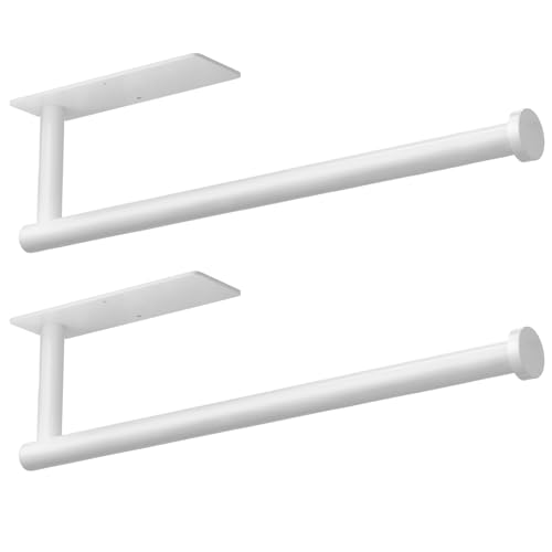Paper Towel Holder - Self-Adhesive or Drilling, White Wall Mounted Rack - SUS304 Stainless Steel Kitchen Roll Holder Under Cabinet (2 Pack)