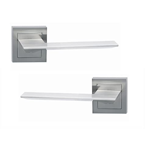 AZERODESIGN - Juego de Manilla con Roseta Cuadrada DINTEL - 5x5 cm - Largo Manija de 14 cm - Acabado Resistente al Desgaste y la Oxidación - Color Níquel Satinado - Material de Aluminio