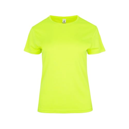 TEXKING Modelo VOLA Mujer - Camiseta técnica de Manga Corta - Deporte - Running - Fitness - Pádel - 100% Polyester Pique 135-140 g/m2 Mujer. Tejido Técnico. Talla M, Color Amarillo Flúor.