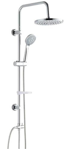 BAGNOCLIC Colonne de Douche en Acier Inoxydable avec Pomme et Douchette à Main Carrée Anti-Calcaire – Flexible Argenté 150 cm – Pieds ABS Réglables – Installation Facile et Complète