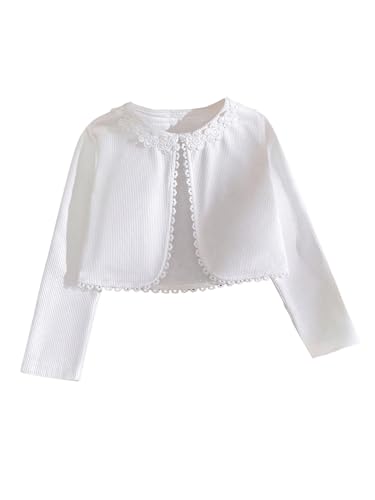 Floerns Girl's Elegant Lace Trim Knit Cardigan Long Sleeve Crew Neck Shrug Sweater