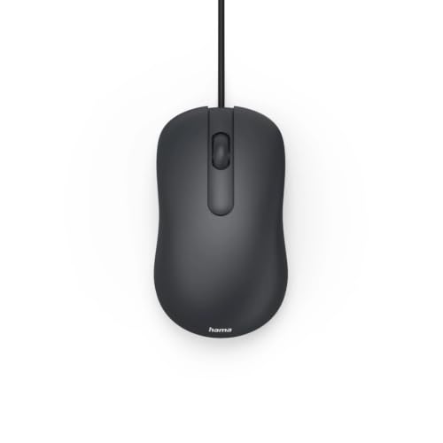 هاما ماوس ضوئي سلكي USB CM-100، 3 ازرار، نقرة هادئة، 1200 نقطة لكل بوصة، يمكن استخدامه بكلتا اليدين، اسود، كابل بطول 1.8 متر مع محول USB-C