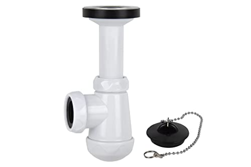Cofan Sifón de Botella Corto | Extensible | Racor de 1 1/4 | Con Salida de 40 mm | Junta Cónica reductora de Ø32 mm | Contiene Válvula para Lavabo y Bidé Ø70 | Fabricado en Polipropileno