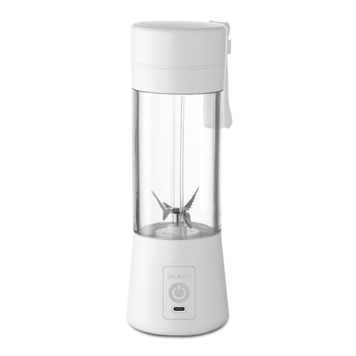 TIENDA EURASIA – Licuadora | Medidas 8 x 24 cm | Capacidad 380 ml | Material Plástico (PP) y Acero Inoxidable | 6 cuchillas 3D afiladas | Blanco | Portátil | Cable USB de Carga | Batidora de Vaso