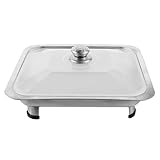 NUOBESTY Plato para Calentar Alimentos de Acero Inoxidable Tapa Plástica y Base Estable 34X28X5 CM para Uso en Bufés y Cafeterías