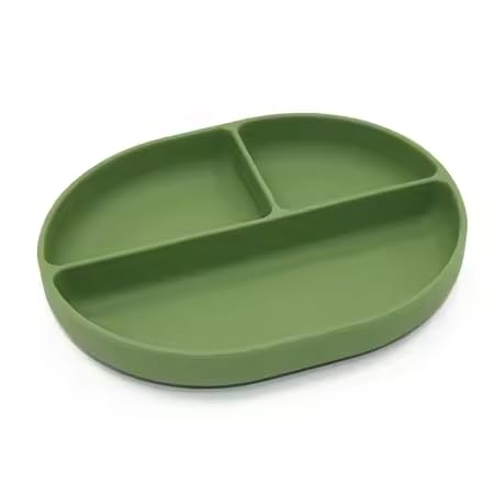 Silicone Suction Plate for Babies and Toddlers, Non-Slip Design with Suction Base, Oval Plate for Weaning and Highchair Use
