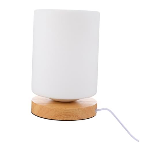 Lámpara de mesa cilindro con luz LED y base de madera miniatura 1