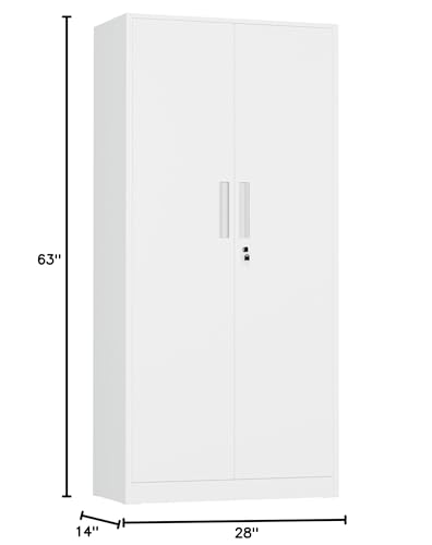 Image of INTERGREAT Metal Storage Cabinet with Lock, 63 inch H Metal Cabinets Storage with 2 Doors and 4 Adjustable Shelves, Locking Garage Cabinet for Home Office, Kitchen, Bathroom (White)