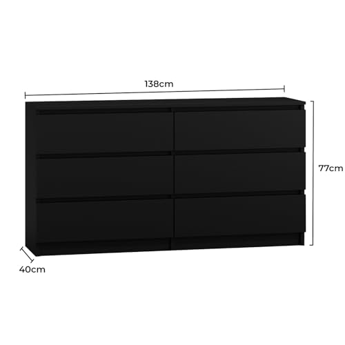 WHATSIZE ENTERPRISE Large Chest of Drawers for Bedroom, 6 Drawer Black Dresser with Metal Runners, Bedroom Furniture Storage Cabinet for Clothes, Contemporary Design, Easy Assembly