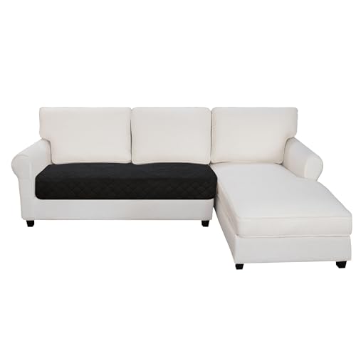 Image of Easy-Going Reversible L Shape Sectional Couch Cover 30 x 50 inches Rectangular Chaise Lounge Cover Loveseat Cushion Cover Furniture Protector for Pets Dog Cat (Black /Beige)