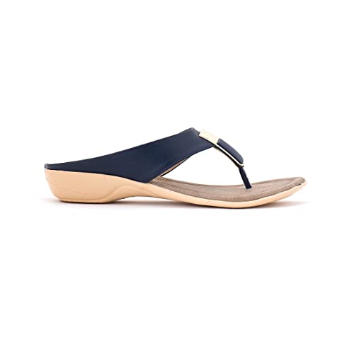 Image of Khadim's Synthetic Leather PVC Sole Navy Slip-On Flats for Women - Size UK 10