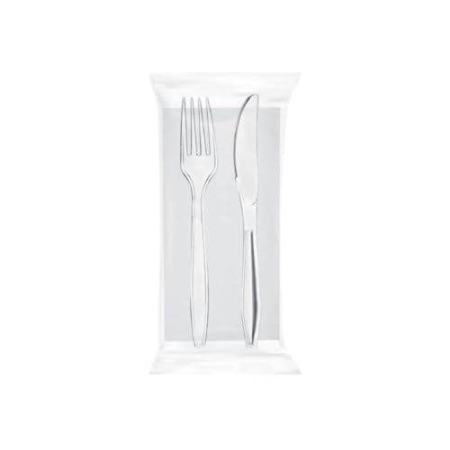 1/100/300 BIS DI POSATE IMBUSTATE CON TOVAGLIOLO - riutilizzabili - SET TRASPARENTI Posate forchetta + coltello (300 PEZZI)