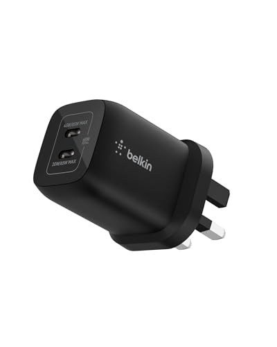 Belkin Gaming Dual USB-C Plug 65W, Wall Charger USB 3.0 Fast Charger with GaN Technology for Nintendo Switch 2, iPhone 16, iPad, MacBook Air, Chromebook, Samsung Galaxy S25 Ultra, and More - Black